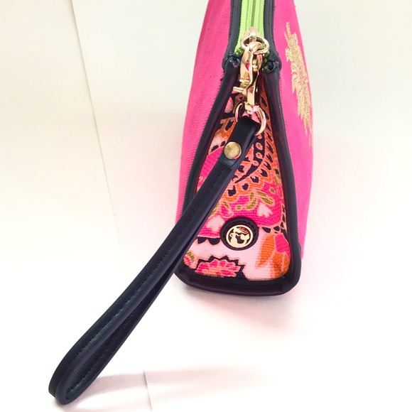 SPARTINA Daufuskie Island Wristlet Pouch Linen Leather Bag Pink Floral Paisley - Picture 9 of 16